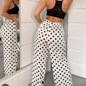 Stylish Black and White Polka Dot Wide-Leg Pants